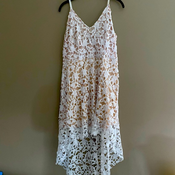 High low lace nude illusion dress with adjustable straps - Picture 1 of 3